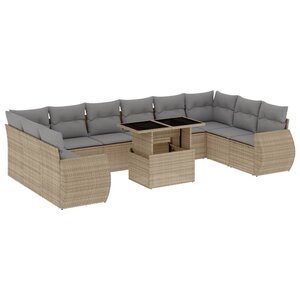 vidaXL Salon de jardin 11 Pièces avec coussins beige résine tressée