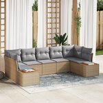 vidaXL Ensemble de 7 pièces de canapés de jardin avec coussins en beige et rattan acacia