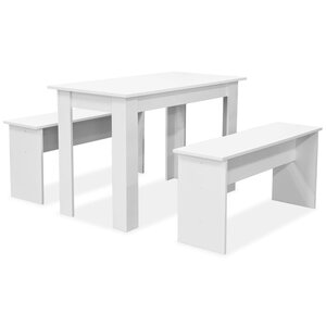 vidaXL Table de salle à manger et bancs 3 Pièces Bois d'ingénierie Blanc