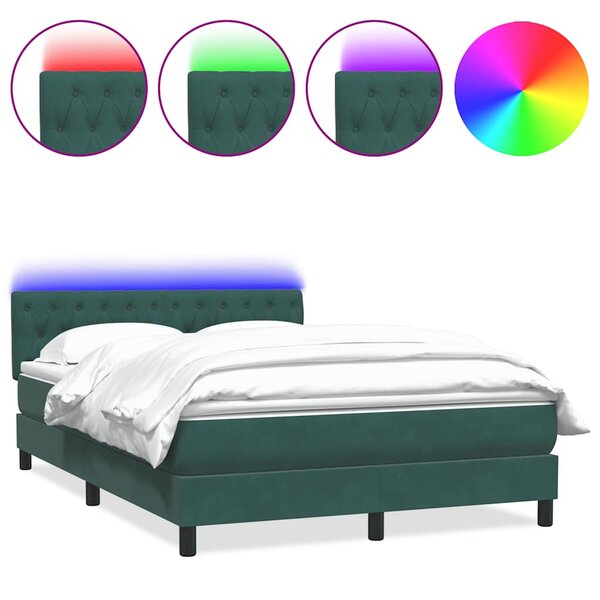 vidaXL Sommier à lattes de lit et matelas et LED vert foncé 160x220cm velours