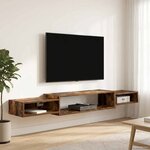 vidaXL Meuble TV mural Montage mural Chêne fumé 180 x 28 x 21 cm