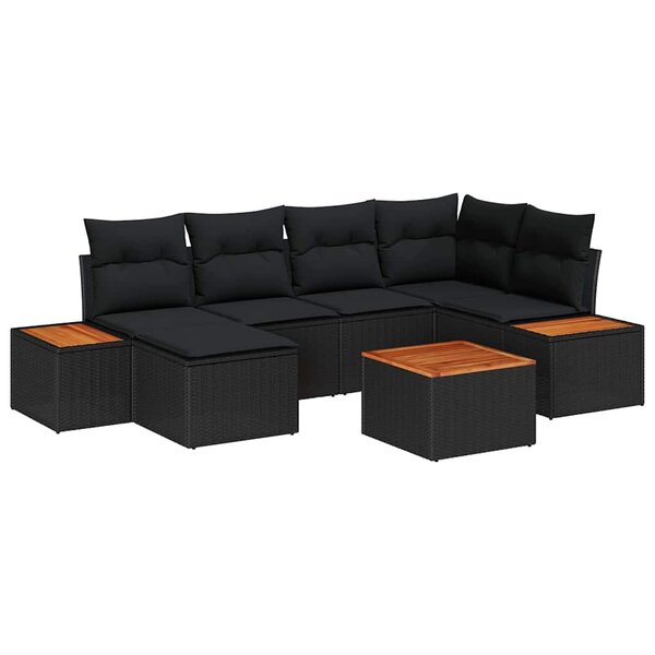 vidaXL Ensemble de canapé de jardin avec coussin 7 Pièces Noir Poly rotin