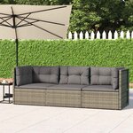 vidaXL Salon de jardin 3 Pièces avec coussins Gris Résine tressée