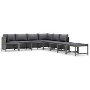 vidaXL Salon de jardin 8 Pièces avec coussins Résine tressée Gris