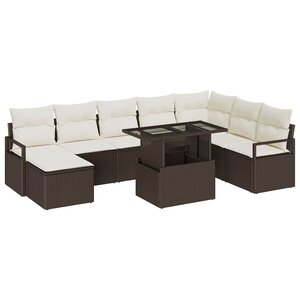 vidaXL Ensemble de canapé de jardin 9 Pièces Marron Poly rotin