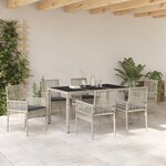 Ensemble de salle à manger de jardin 7 pièces avec coussins Gris clair en poly rotin