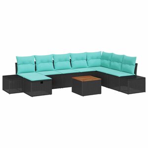 vidaXL Ensemble de canapé de jardin avec coussin 9 Pièces Noir Poly rotin