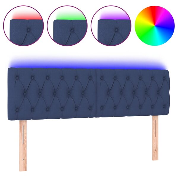 vidaXL Tête de lit à LED Bleu 160x7x78/88 cm Tissu