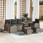 Ensemble de canapé de jardin 10 pièces avec coussins en rotin poly gris acacia