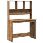 Bureau table poste de travail meuble d'ordinateur informatique étude avec étagères chêne artisanal bois d'ingénierie brun 02_0023486