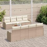 vidaXL Ensemble de canapé de jardin 9 Pièces Beige Poly rotin