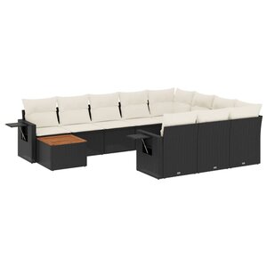 vidaXL Salon de jardin 11 Pièces avec coussins noir résine tressée