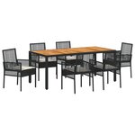 vidaXL Ensemble de salle à manger de jardin de 7 pièces avec coussins en poly rattan noir