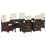 vidaXL Set de dîner de jardin de 7 pièces avec coussins marron en rattan poly