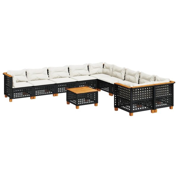 vidaXL Salon de jardin 11 Pièces avec coussins noir résine tressée