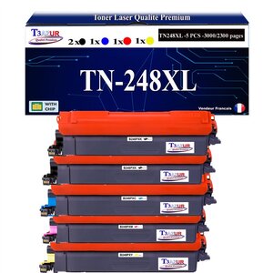 T3AZUR -5x Toners compatibles avec Brother TN248 XL pour Brother MFC-L3740CDW MFC-L3740CDWE MFC-L3760CDW MFC-L8340CDW MFC-L8390CDW