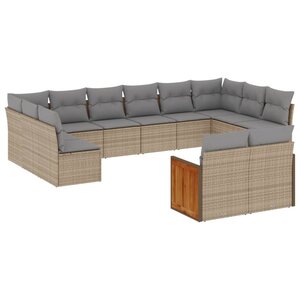 vidaXL Salon de jardin avec coussins 12 Pièces beige résine tressée
