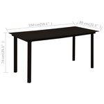 vidaXL Table à dîner de jardin Noir 150x80x74 cm Acier et verre