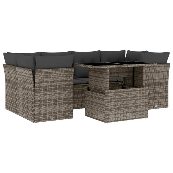 vidaXL Salon de jardin avec coussins 7 Pièces gris résine tressée
