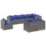 vidaXL Salon de jardin 8 Pièces avec coussins Gris Résine tressée