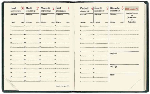 Agenda CARLA Prestige + Répert. Couv Plast Grainée noir 8 x 10 cm QUOVADIS