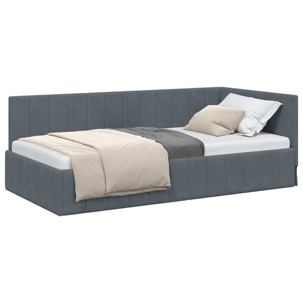vidaXL Cadre de lit d'angle Gris foncé 90 x 200 cm Velours