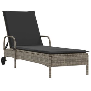vidaXL Chaise longue avec roues et coussin gris résine tressée