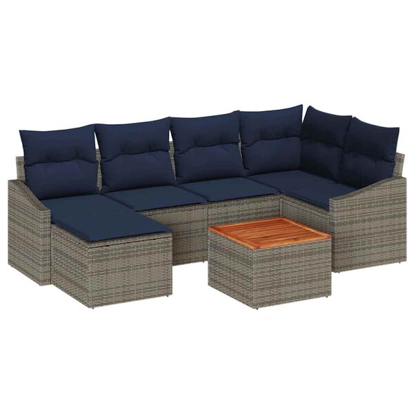 vidaXL Ensemble de canapé de jardin 7 Pièces Gris et bleu marine