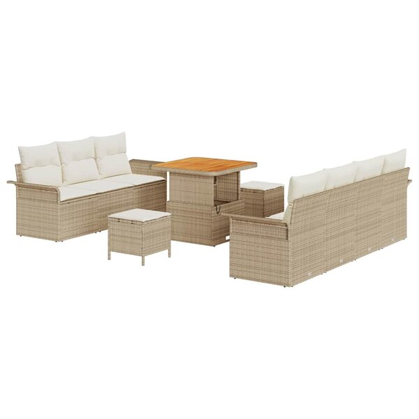 vidaXL Ensemble de canapé de jardin 10 Pièces Beige polyrotin