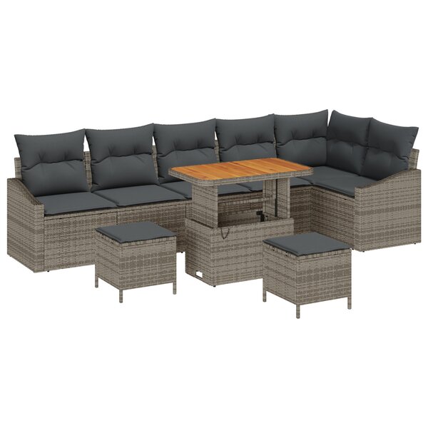 Ensemble de canapé de jardin 9 pièces vidaXL avec coussins en gris poly rotin acacia