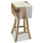 vidaXL Tabouret de bar cuir de chèvre et bois de teck solide