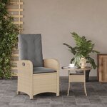 vidaXL Chaise inclinable de jardin coussins mélange beige poly rotin