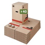 Pack and Move - Lot 40 Cartons Déménagement Premium - 40 X 40 X 60 Cm - Extrême Résistance 30 KG - Réutilisables - Double Épaisseur - Poignées Renforcées - 2 Adhésifs Offerts