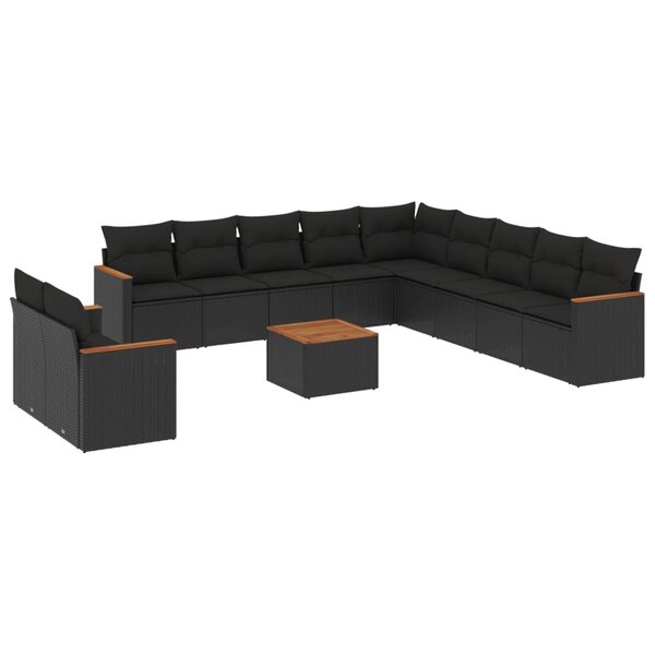 vidaXL Salon de jardin 12 Pièces avec coussins noir résine tressée