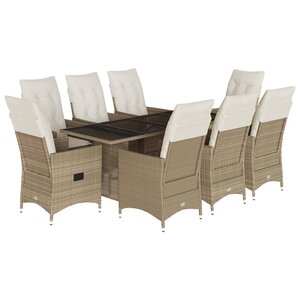 vidaXL Ensemble à manger de jardin et coussins 9 Pièces beige Poly rotin