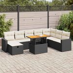 vidaXL Salon de jardin avec coussins 9 Pièces noir résine tressée acacia