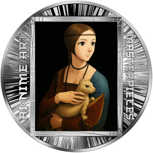 Monnaie LADY WITH AN ERMINE Ai-nime Art Masterpieces Argent 500 Francs Cameroon 2025