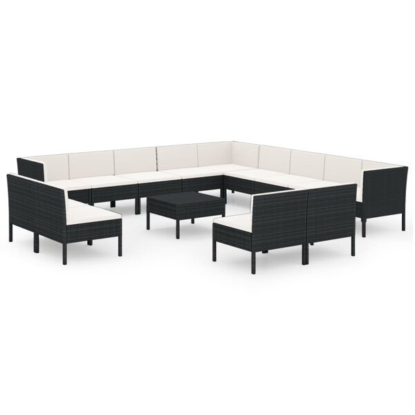 vidaXL Salon de jardin 14 Pièces avec coussins Résine tressée Noir