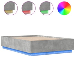 vidaXL Cadre de lit avec LED sans matelas gris béton 150x200 cm