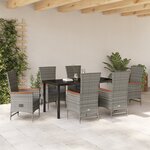 vidaXL Ensemble de salle à manger jardin 7 pièces avec coussins Rattan poly gris