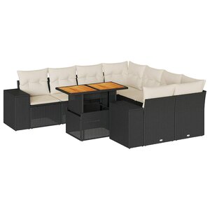 vidaXL Salon de jardin 9 Pièces avec coussins noir résine tressée