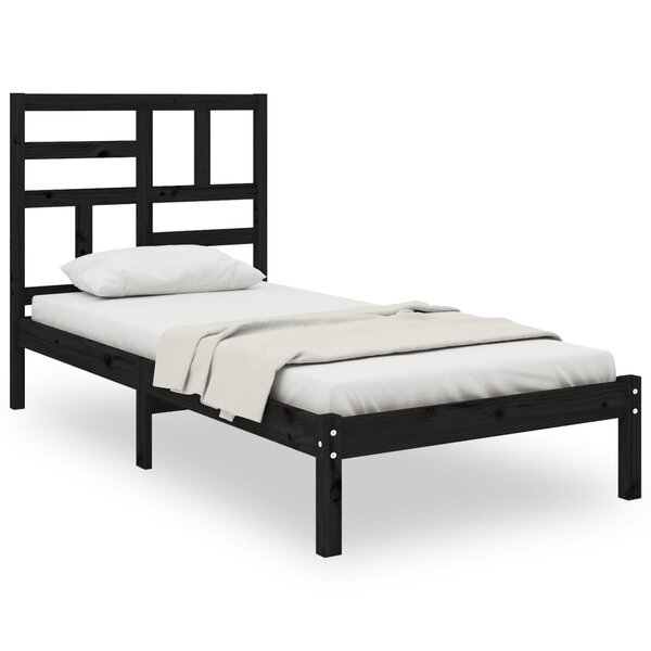 vidaXL Cadre de lit Noir Bois massif 75x190 cm Petit simple