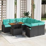 vidaXL Ensemble de canapé de jardin 9 Pièces Noir Poly rotin