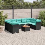 vidaXL Salon de jardin 10 Pièces avec coussins noir résine tressée
