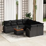 Ensemble de Canapé de Jardin 9 pièces avec Coussins Noir Poly Rattan Acacia