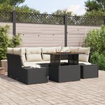 vidaXL Ensemble de Canapé de Jardin 7 Pièces avec Coussins Noirs en Rattan Poly