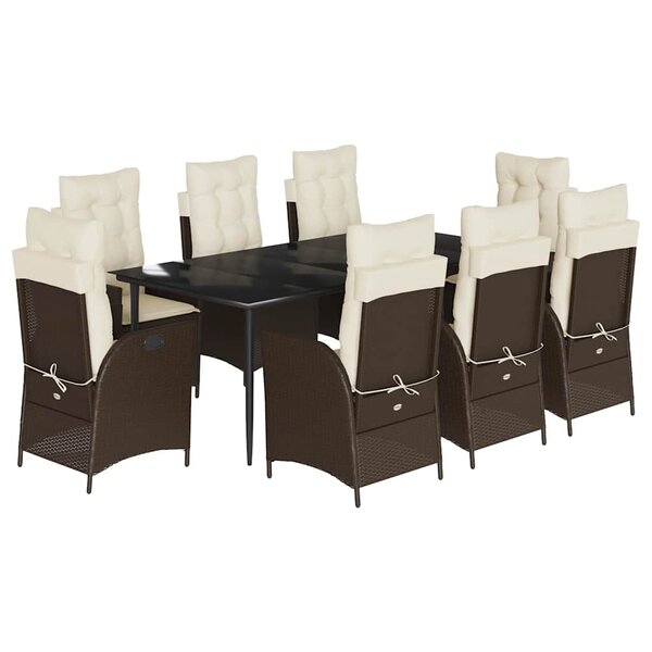 vidaXL Ensemble à manger de jardin et coussins 9 Pièces marron poly rotin