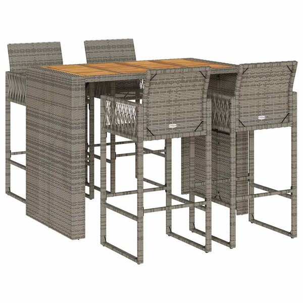 vidaXL Ensemble de bar de jardin 5 Pièces sans coussins gris poly rotin