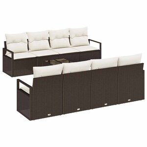 vidaXL Ensemble de canapé de jardin avec coussin 9 Pièces Marron et Crème