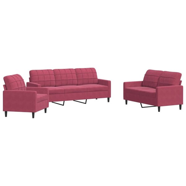 vidaXL Ensemble de canapés 3 Pièces avec coussins Rouge bordeaux Velours